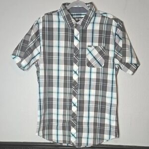 Zoo York Short Sleeve Plaid Button-down, Gray Blue White, Large